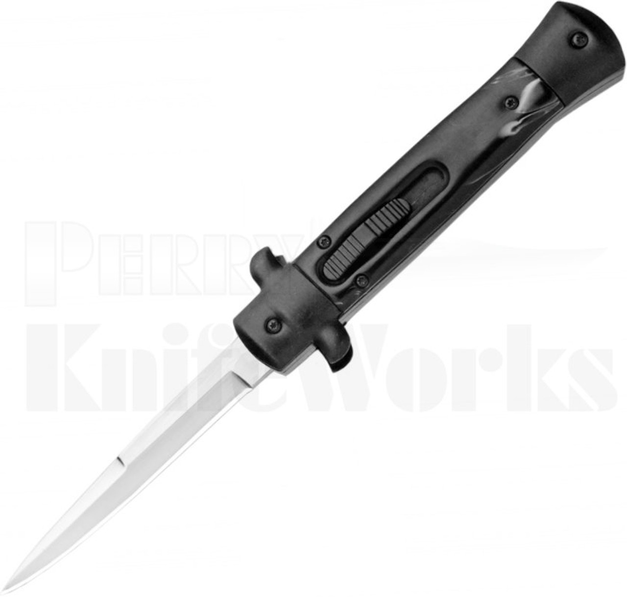 Italian 9" Black Marble Stiletto OTF Automatic Knife Black Hardware