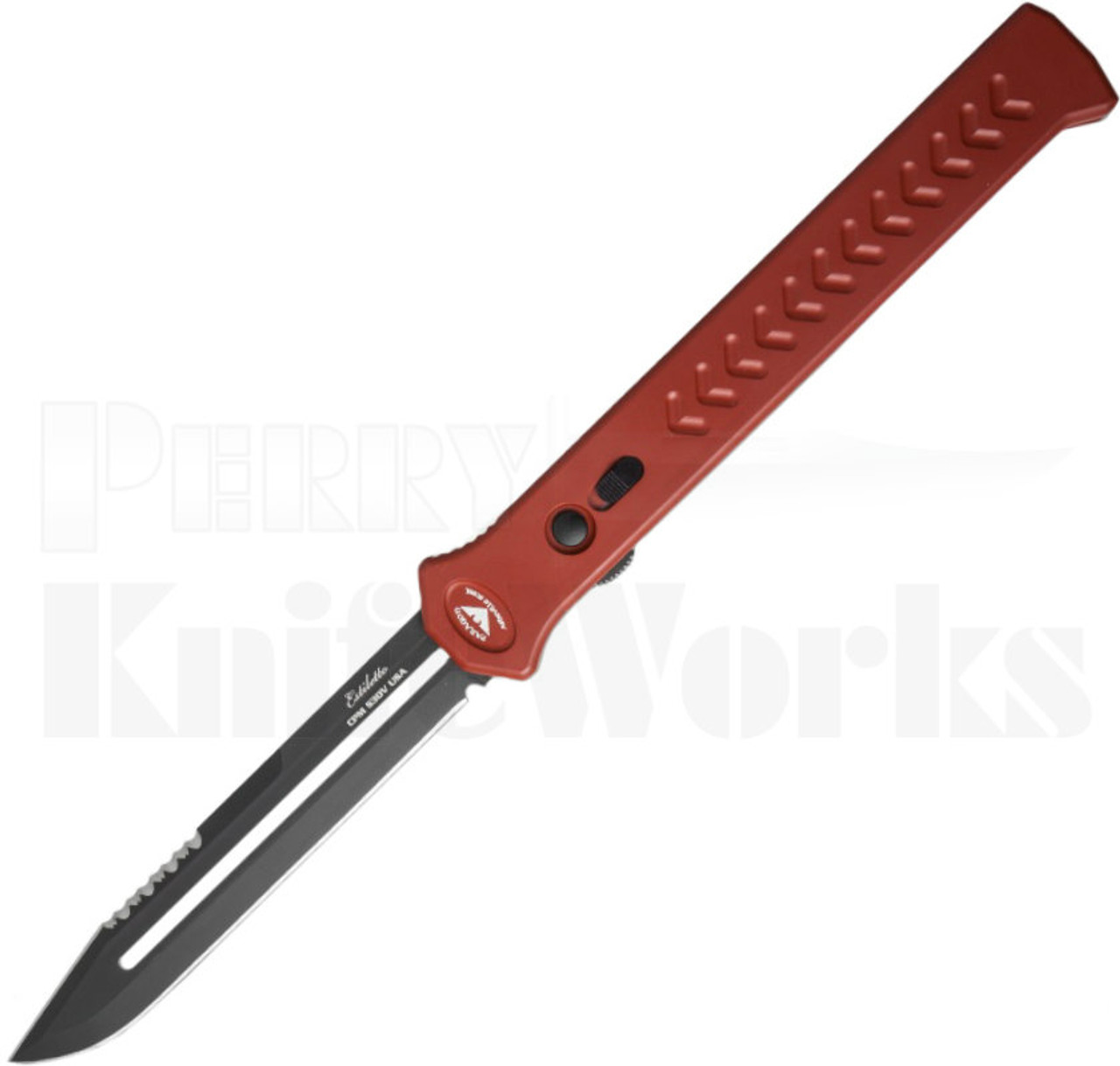 Paragon Estiletto Bowie OTF Automatic Knife Red Black Serrated