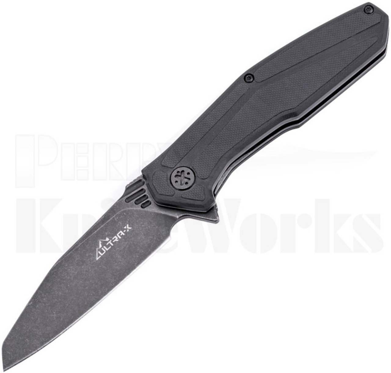 Ultra-X Omen Liner Lock Flipper Knife Black G-10 Black Stonewash
