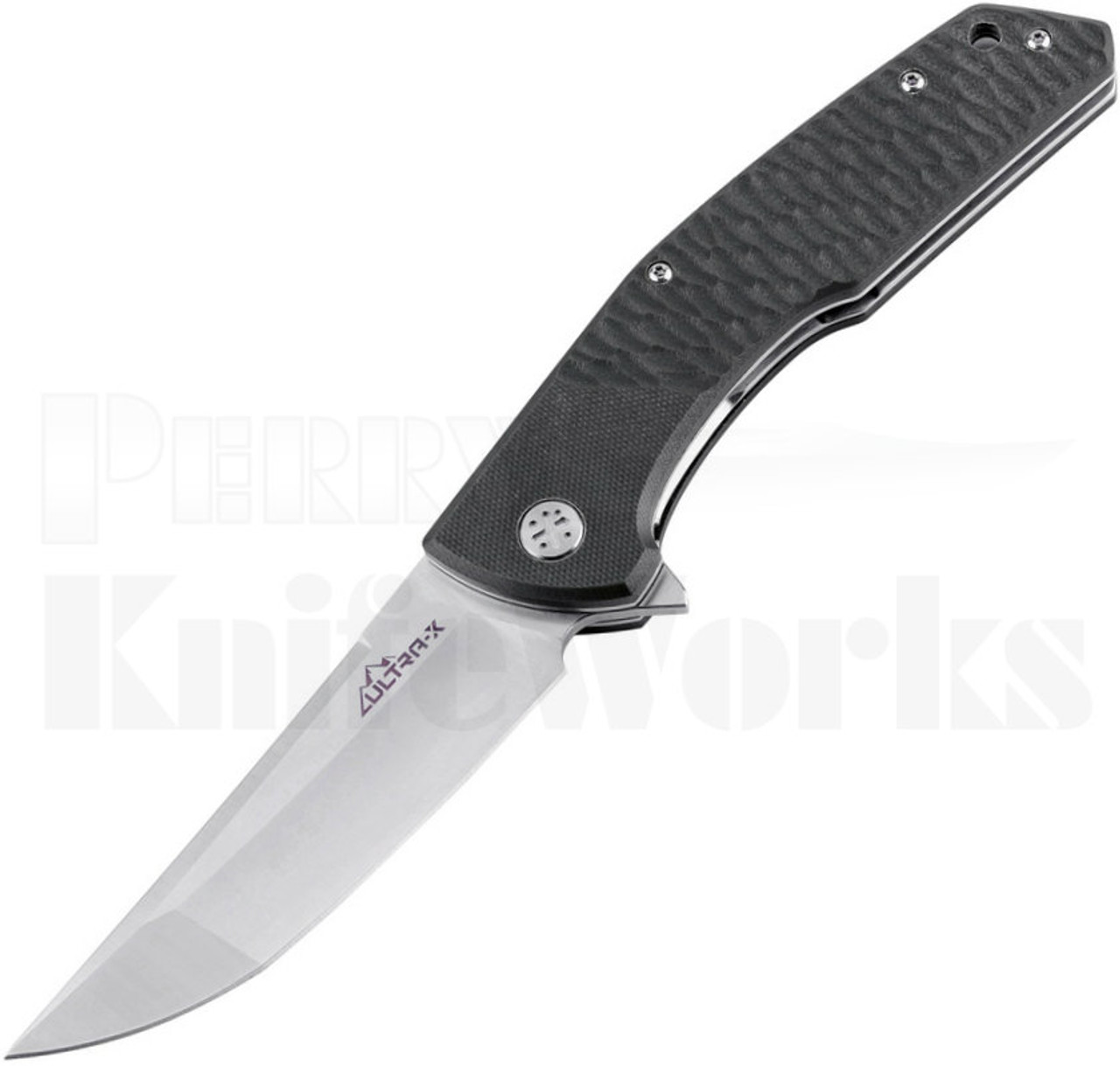 Ultra-X Rhino Liner Lock Flipper Knife Black G-10 l Stonewash Blade