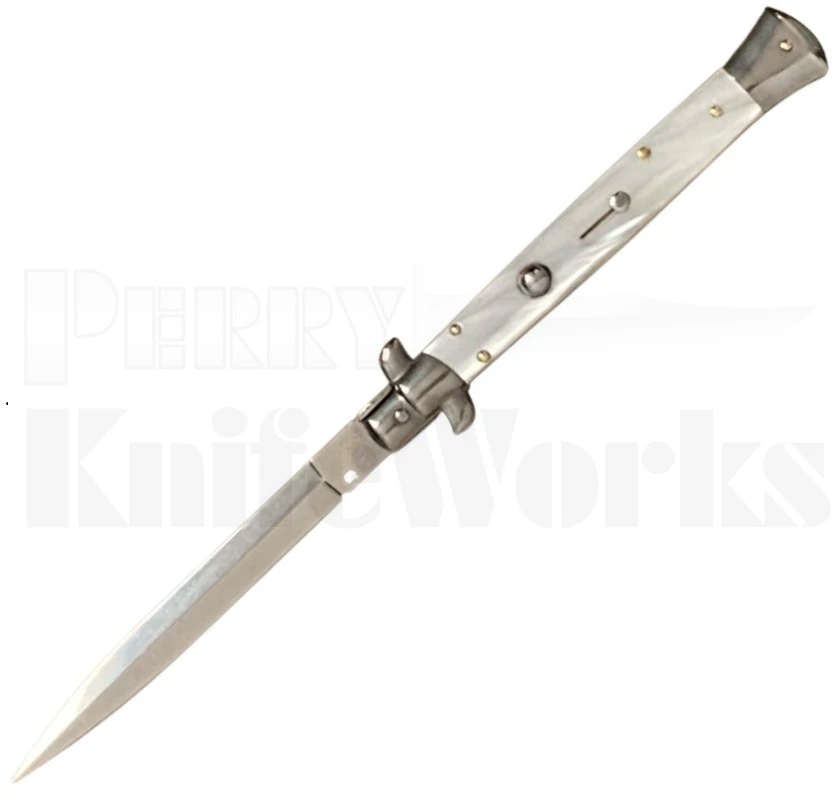 Frank B. 11" White Pearlex Stiletto Automatic Knife Dagger l For Sale
