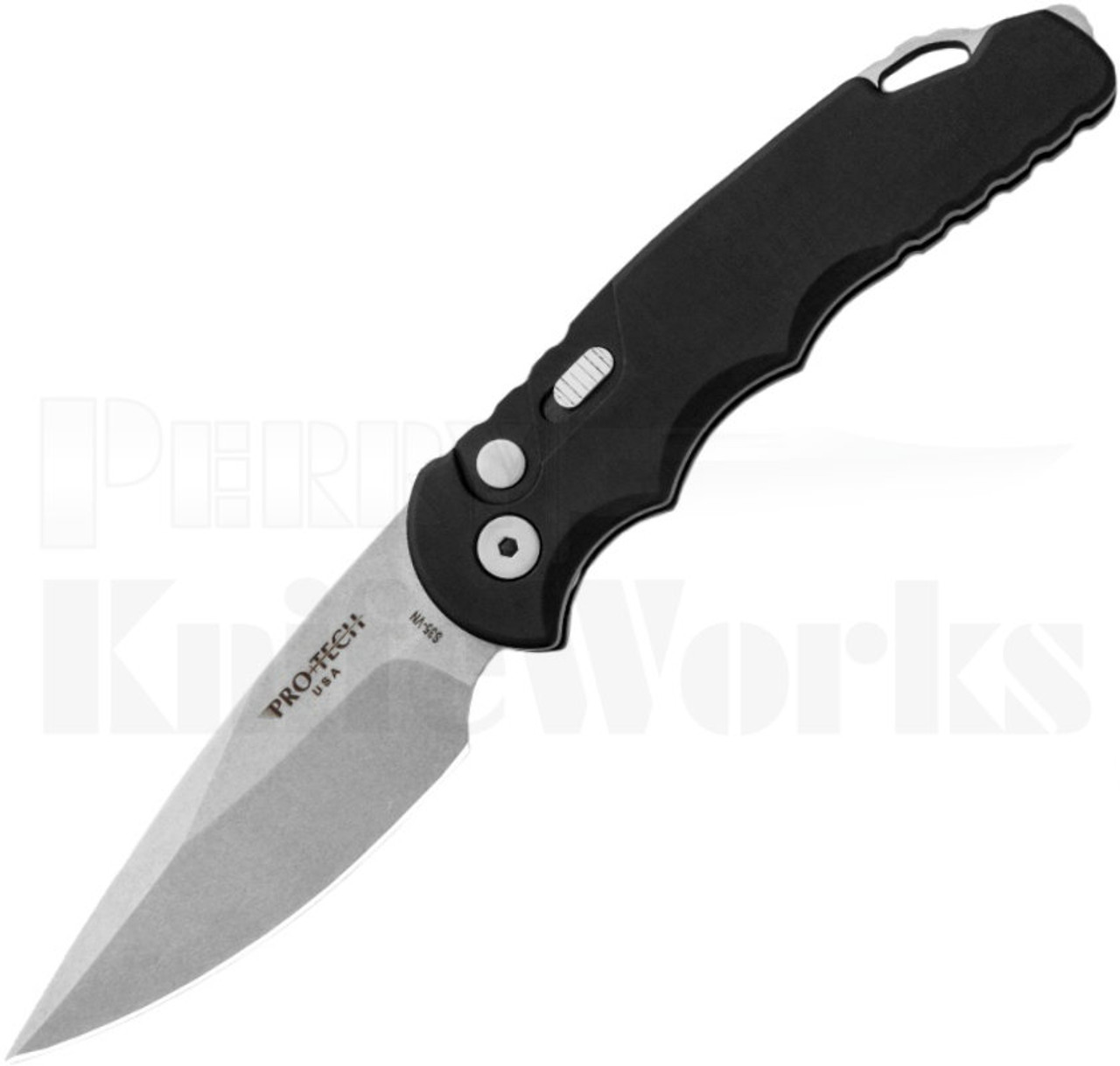 Protech TR-5 Automatic Knife Smooth Black l Stonewash Blade