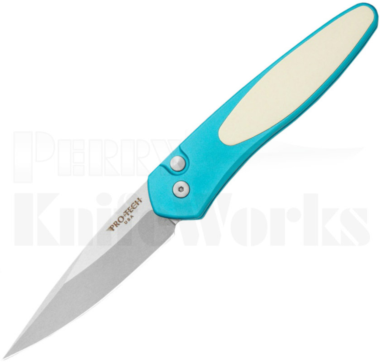 Protech Newport Automatic Knife Teal/Ivory l Stonewash Blade l For Sale