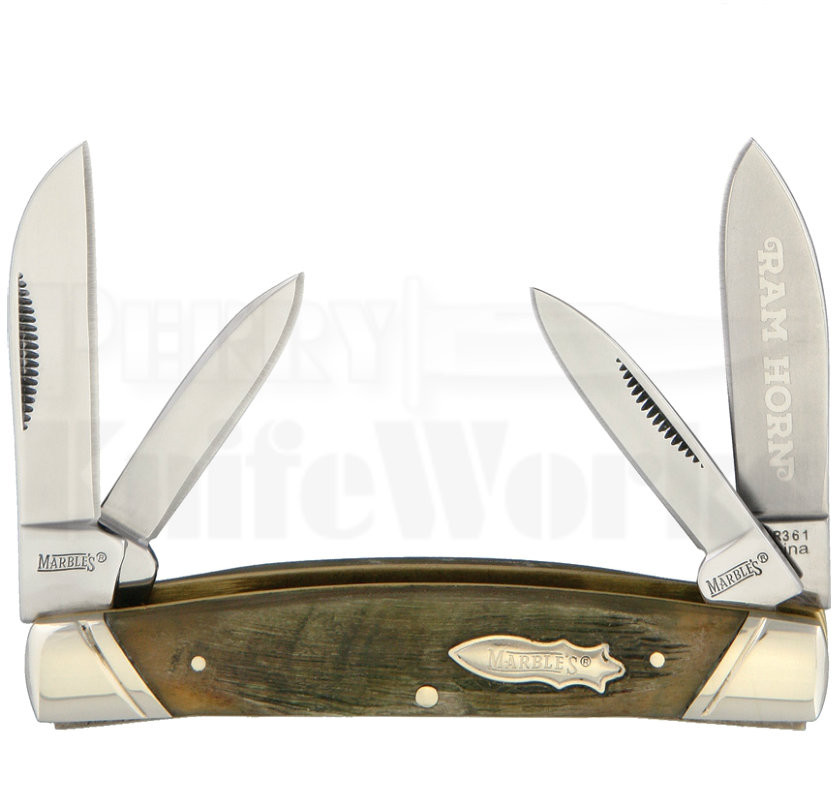 Marbles Taschenmesser Rams Horn Trapper | Geschlossen 10,48 Cm | Widderhorn Griffe | Schwarz