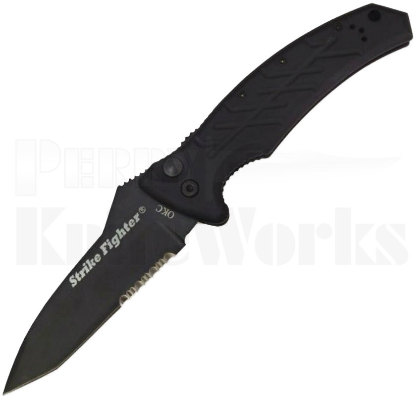 Ontario XM Strike Fighter Black Automatic Knife l Black Tanto Serrated