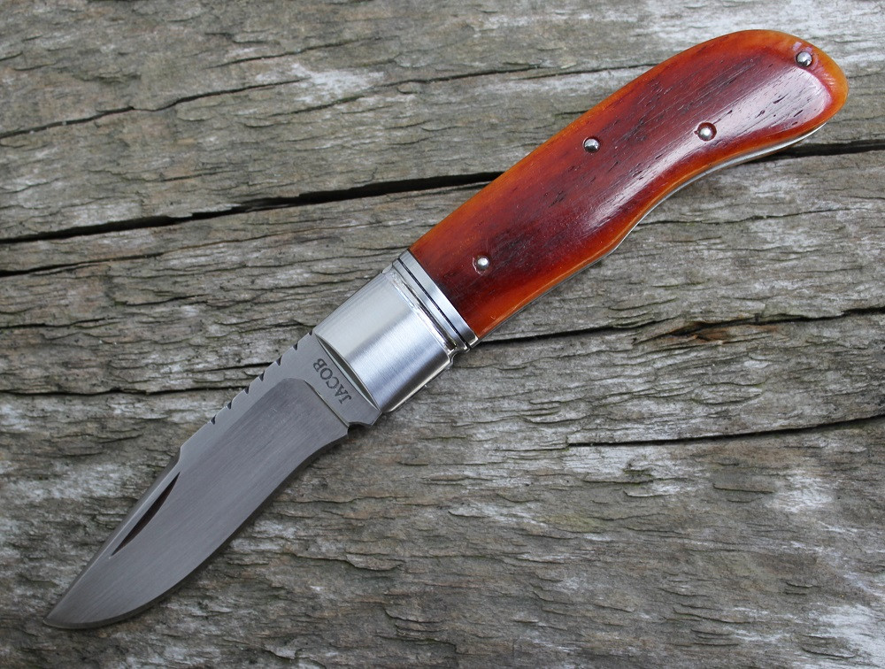 Phil Jacob Amber Camel Bone Slip Joint Trapper Knife (Satin)