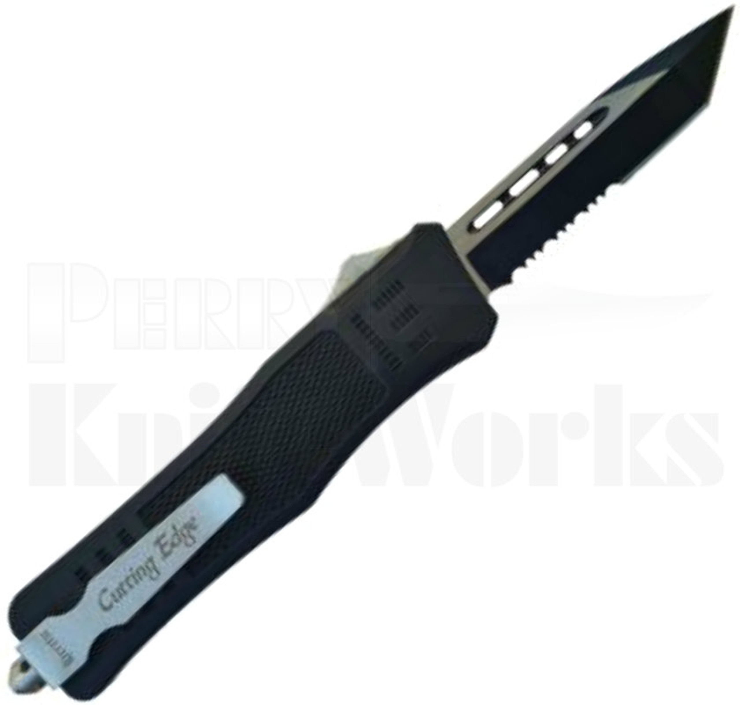 Cutting Edge Heretic Medium Black OTF Automatic Knife Tanto Serr.