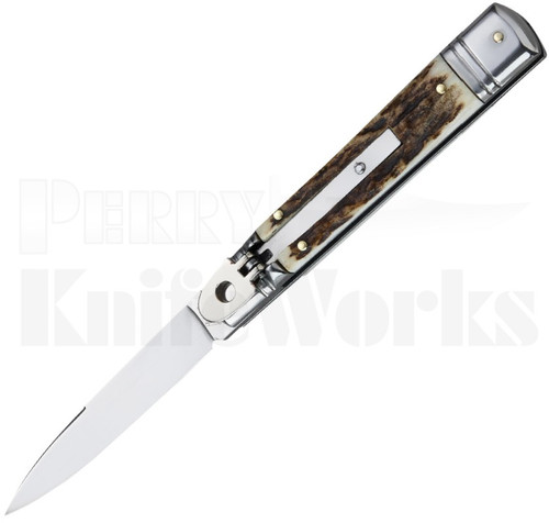 AKC Slimline 8" Lever Lock Stag Automatic Knife l For Sale