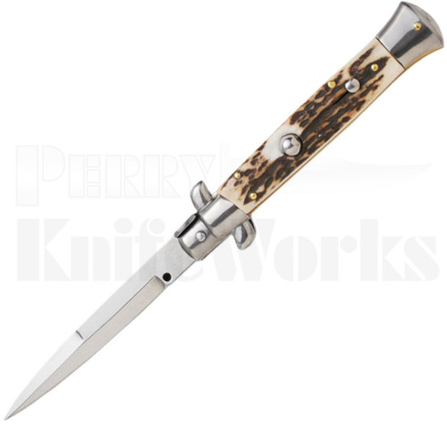 Frank B. 9" Stag Horn Stiletto Bayonet Automatic Knife l For Sale