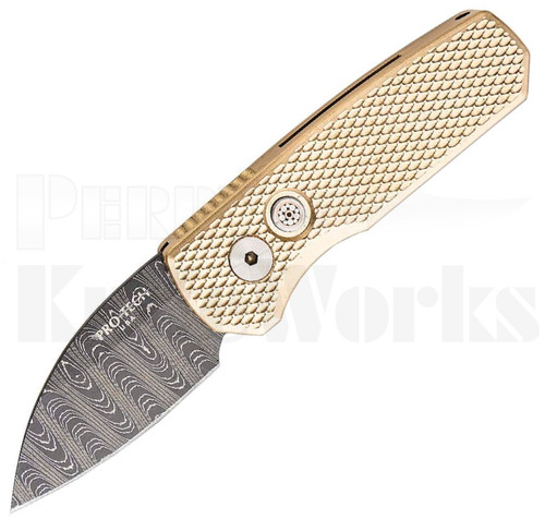 Pro-Tech Runt 5 Wharncliffe Automatic Textured Bronze l Damascus l For Sale