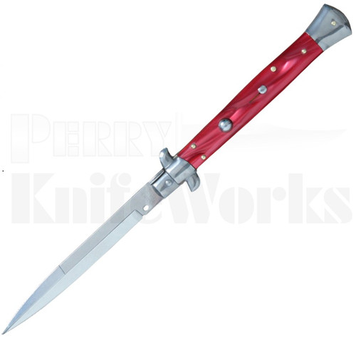 Frank B. 11" Red Pearlex Stiletto Automatic Knife l Bayonet Blade l For Sale