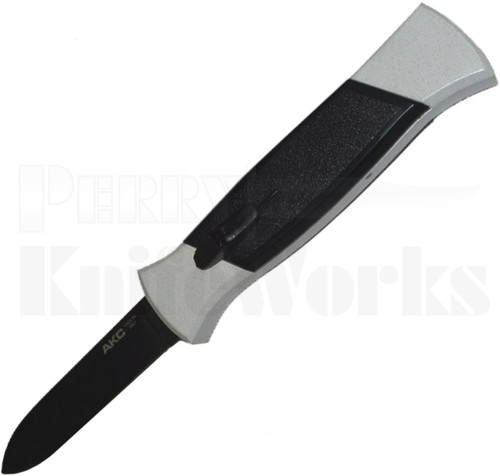 AKC 777 Black Finger Automatic Knife White/Black l Black Flat