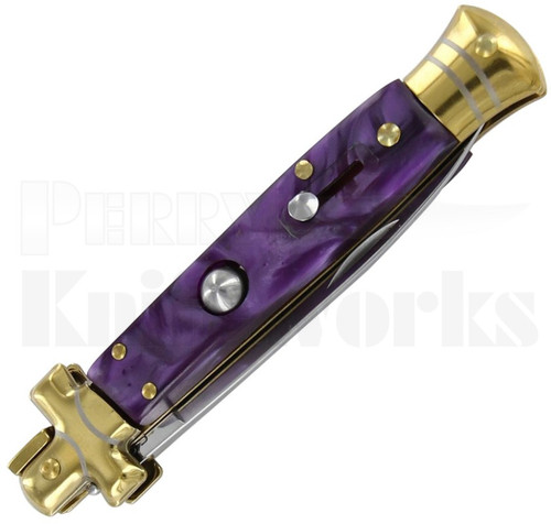 Italian Style 9" Stiletto Purple Swirl Automatic Knife l For Sale