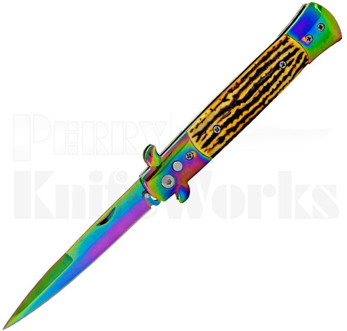 Milano 9" Stiletto Sim Stag Automatic Knife l Spectrum Blade l For Sale