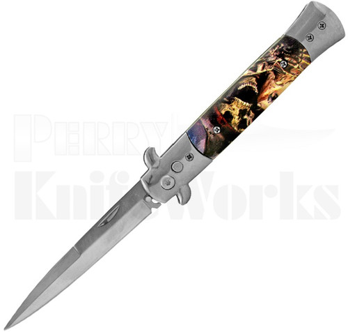 Milano 9" Stiletto Pirate Skulls Automatic Knife Polish Blade l For Sale