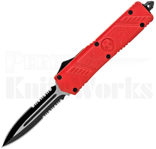 Delta Force Red OTF Automatic Knife Skull Two-Tone Serrated l For Sale