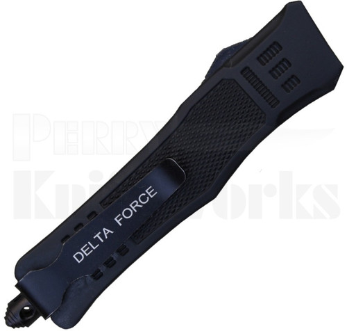 Delta Force Mini Automatic Knife Black Bead Blast Drop Point Serrated