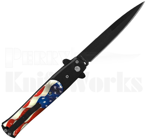 Milano 9" Stiletto US Flag Automatic Knife Black Blade