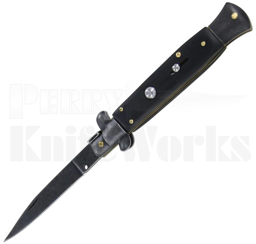 Italian Style 10" Stiletto Black Wood Automatic Knife l Blackwash l For Sale