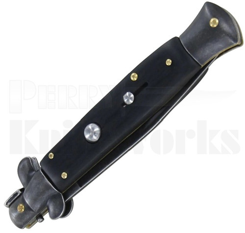 Italian Style 10" Stiletto Black Wood Automatic Knife l Blackwash