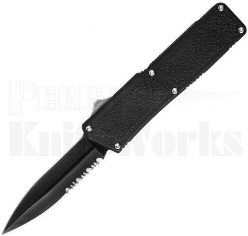 Lightning Black D/A OTF Automatic Black Serr Double Edge Knife l For Sale