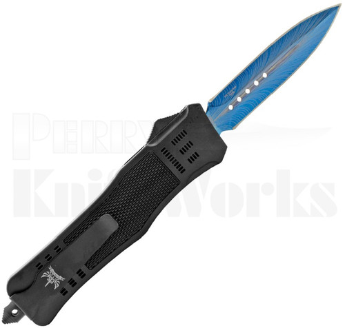 Delta Force Black OTF Knife Spear Point l Blue Blade