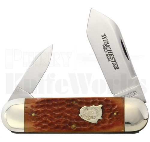 Winchester Buffalo Head Series Sunfish Knife Orange Bone l For Sale