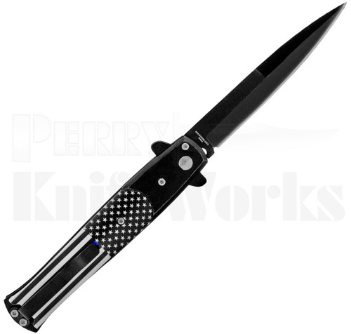 Milano 9" Stiletto Thin Blue Line Automatic Knife l Black Blade