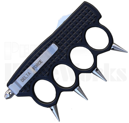 Delta Force Black Automatic OTF Spiked Knuckle Knife Satin Tanto