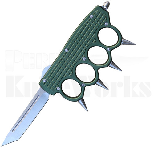 Delta Force Green Automatic OTF Spiked Knuckle Knife Satin Tanto l For Sale