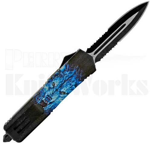 Delta Force Automatic OTF Knife Blue Wolf l Two-Tone Serrated