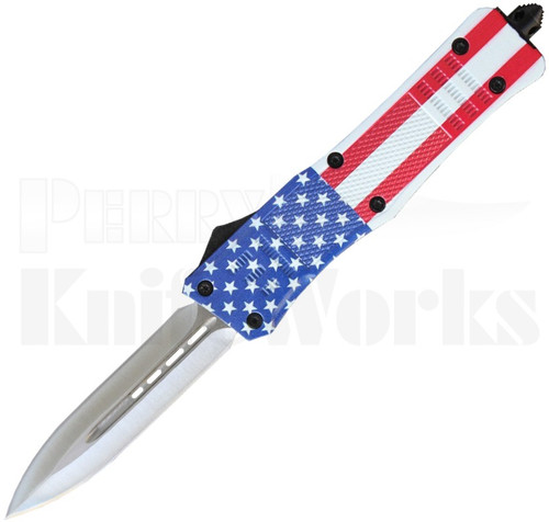 Delta Force OTF Dagger Automatic Knife US Flag l 3.75" Satin Blade l For Sale