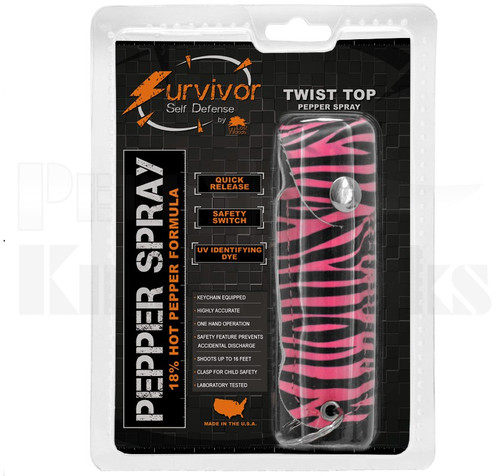 Survivor Self Defense Pepper Spray Keychain Pink Zebra l For Sale