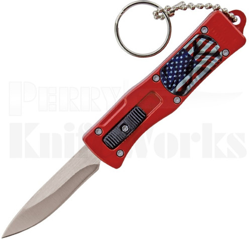 Delta Force Mini OTF Automatic Knife Red US Flag l 1.95" Satin Blade l For Sale