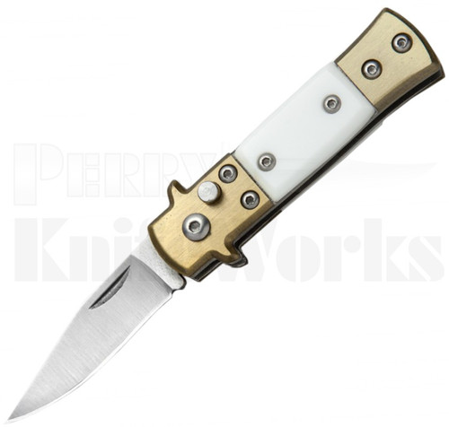 Duck Mini Stiletto Automatic Knife White l 1.875" Satin Blade l For Sale Duck Mini Stiletto Automatic Knife White l 1.875" Satin Blade l For Sale
