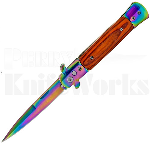 Milano 9" Stiletto Wood Automatic Knife l Spectrum Blade l For Sale