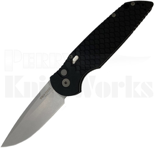 Pro-Tech TR-3 Automatic Knife Black Fish Scale l 3.5" Stonewash Blade l For Sale
