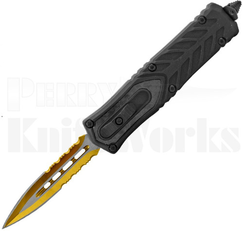 Delta Force Med Automatic OTF Knife l Gold Serrated Dagger Blade l For Sale