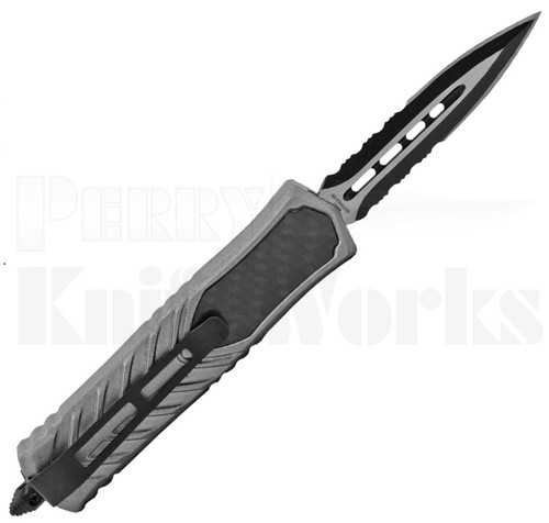 Delta Force Med Automatic Gray Knife l Black Serrated Dagger Blade