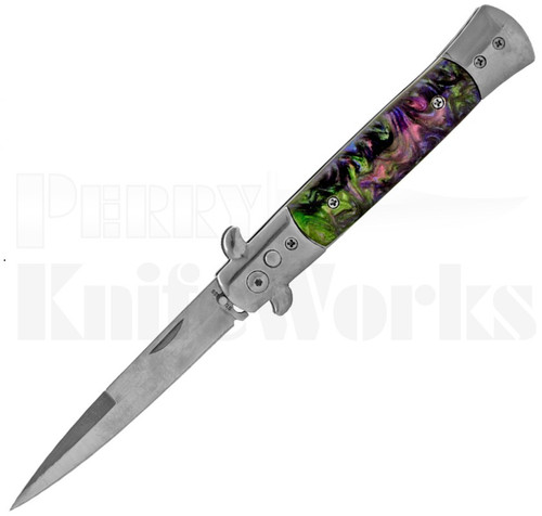 Milano 9" Stiletto Faux Marble Automatic Knife l Polish Blade l For Sale