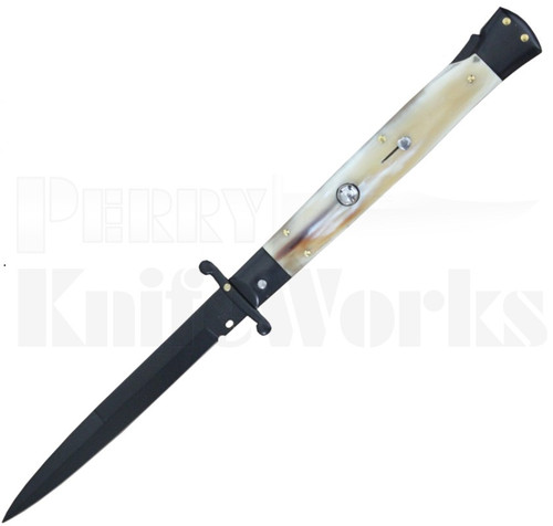 Frank B. 11" Honey Horn Italian Stiletto Swinguard l Black Bayo l For Sale