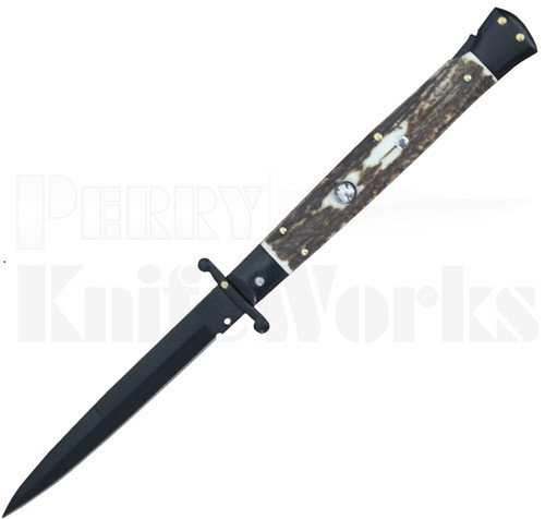 Frank B. 11" Stag Horn Italian Stiletto Swinguard l Black Bayo l For Sale