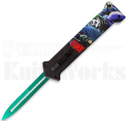 Joker D/A OTF Automatic Knife Black l 3.75" Green Blade l For Sale