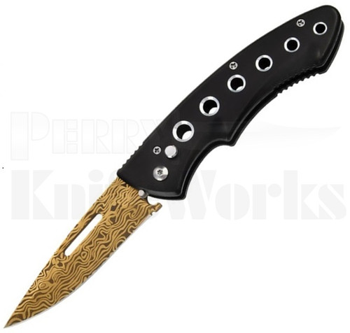 Delta Force Black Heavy Duty Automatic Knife l Gold Damascus l For Sale