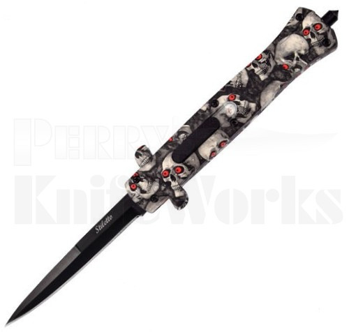 Delta Force Gray Skulls Stiletto OTF Automatic Knife l Black Blade l For Sale Delta Force Gray Skulls Stiletto OTF Automatic Knife l Black Blade l For Sale
