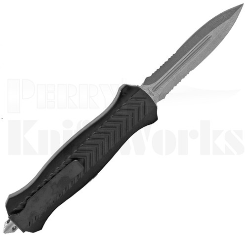 Delta Force OTF Dagger Automatic Knife Black Tread Gray Damascus