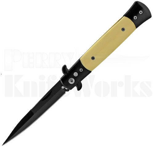 Milano 9" Stiletto Faux Ivory Automatic Knife l Black Blade l For Sale