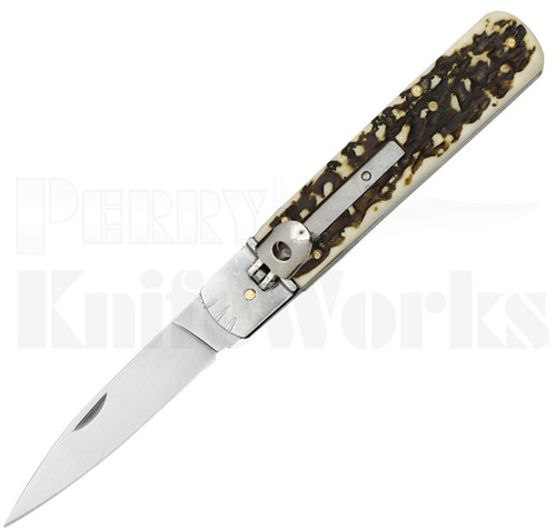 Italian Style 8" Lever Lock Automatic Knife Faux Stag l For Sale