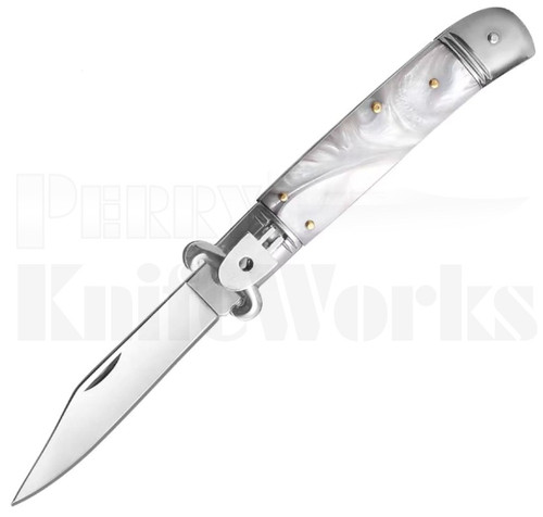 Milano 8" Leverlock Shell Puller Automatic Knife Pearlex l For Sale