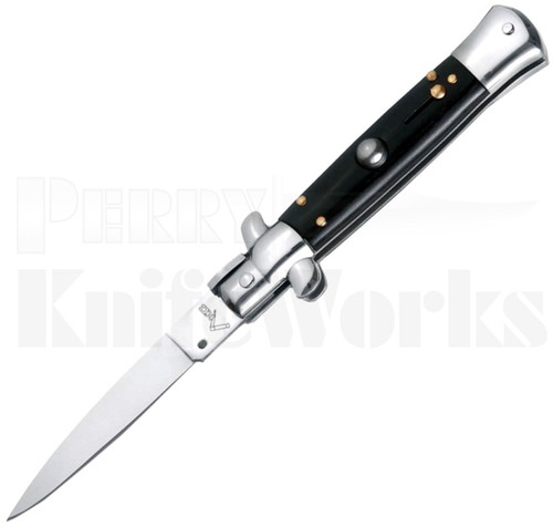 Italian Style 8" Stiletto Black Wood Automatic Knife l For Sale